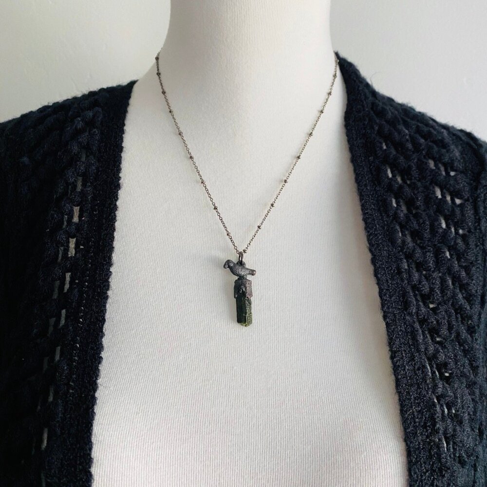 Green and Black Tourmaline Raven Necklace